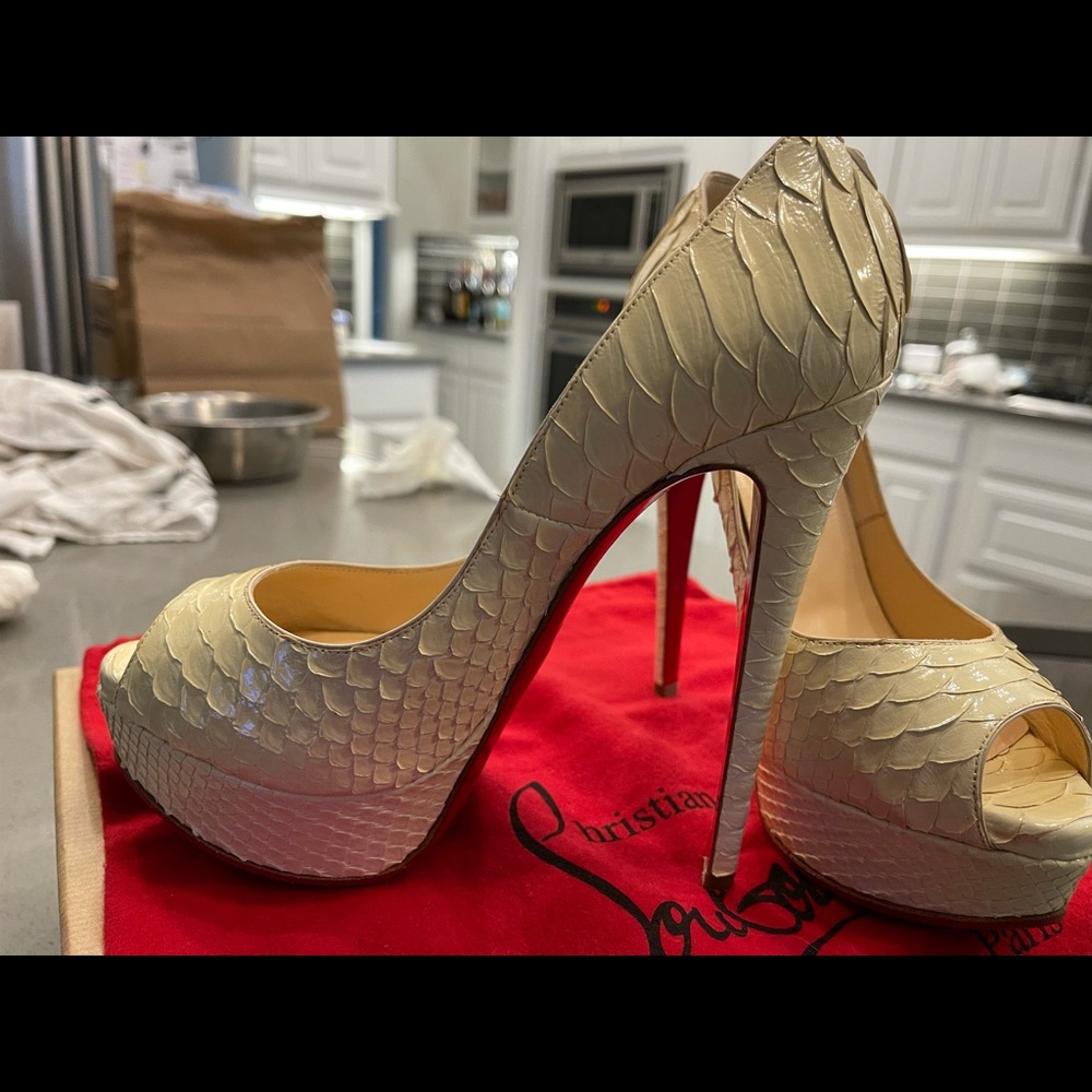 Christian Louboutin Lady Peep Python Crystal Cream
